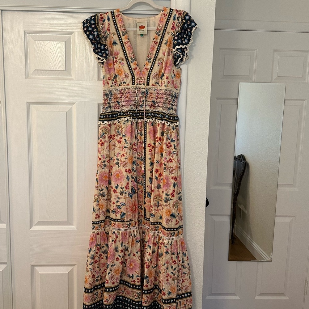FARM Rio Cream Floral Maxi Dress with Navy Trim - Picture 3 of 5